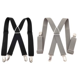 CHENGZI 2 PCS Children Kids Braces with 4 Clips Stainless Adjustable Elasticated Heavy Duty with Strong Metal Clips for Boys & Girls (Black+Gray)