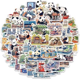 50pcs Panda's Day Stickers, Vinyl Waterproof Cute Animals Sticker Packs for Boys Girls Teenagers, Kawaii Panda Decals for Books Cell Phones Laptops Guitar Skateboards