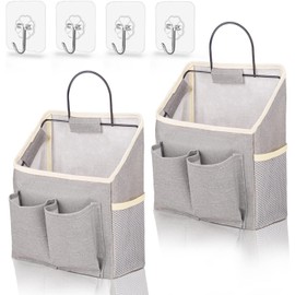 Baoswi 2 Pack Wall Hanging Storage Bag Wall Hanging Organizer Basket with Pockets for Bathroom Bedroom Kitchen Dorm Room Essentials Rv Storage and Organization (Gray)