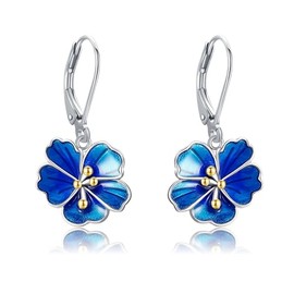 VONALA Cherry Blossom / Rose Earrings for Women 925 Sterling Silver Flower Leverback Earrings Dangle Drop Flower Jewellery, Sterling Silver