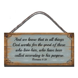 Religious Sign Birthday Occasion Shabby Chic Wooden Wall Plaque and We Know That in All Things God Works Gift Present