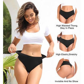 Wealurre Womens Underwear High Waisted Seamless Thongs for Women Breathable No Show Panties for Ladies 6 Pack (B2/W2/A2,M)