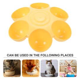 Cat Bowls, Plastic Cat Food Water Bowls, Multi-Cat Feeder 6-Meal Kitten Food Dishe Flower Petals Shaped Multiple Cat Feeder Bowl with 6 Cat Bowls Bowls Set (Yellow)