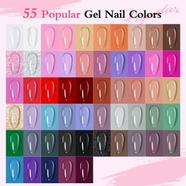 60 Pcs Gel Nail Polish Set 55 Nude Colors Nail Poilsh Kit with Base Matte & Glossy Top Coat Glitter Nail Polish Professional Manicure Kit Nail Supplies for Women Starter Nail Art Salon DIY at Home