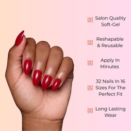 RPNZL Press-On Nails – Salon-Quality Reusable Manicure Set – 32 Nails in 16 Sizes with Glue & Adhesive Tabs – Long-Lasting, Damage-Free Wear (Cherry Bomb)