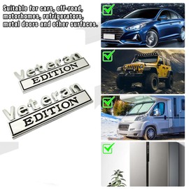 2PCS Veteran Edition Car Metal Emblem Special Decal 3D Letters Bumper Badge Truck Adhesive Conservative Stickers, Funny Decals Adhesive Fit for Vehicle, Truck, SUV, Door Decoration (Silver/Black)