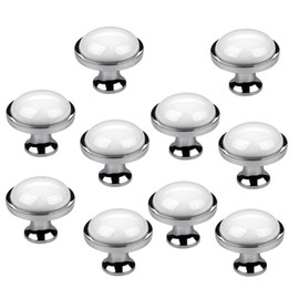 SO-TECH® Set of 10 Cabinet Handles Chest of Drawers Ansgar Diameter 34 mm White with Metal Base in Polished Chrome