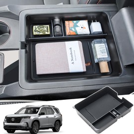 PIMCAR Center Console Organizer for 2023-2025 2026 Honda Pilot, 2024 2025 2026 Honda Passport/Ridgeline Upgrade Design Tray Accessories Interior Armrest Box Divider ABS Plastic Material-Black Trim