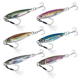 Goture Fishing Jigs,Lead Vertical Jig Saltwater, Jig Fishing Lures with Assist Hook and Treble Hook,Fishing Jigging Spoon Lures for Tuna,Salmon,StripedBass,Grouper Snapper,Kingfish(7g 6pcs)
