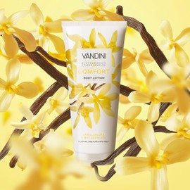 VANDINI COMFORT Body Lotion Damen 200 ml mit Vanilleblüte & Macadamiaöl - Body Lotion für trockene, anspruchsvolle Haut - vegan, ohne Parabene & Silikone, Made in Germany