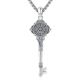 LOOVE Wheel of Hecate Sterling Silver Triple Moon Goddess Necklace - Hecate Key Pendant for Women - Pagan Goddess Hekate Jewelry
