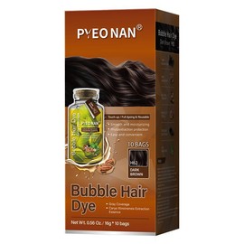 PYEONAN Unisex Bubble Hair Dye, Natural Plant Extracts, 2-in-1 for Gray Coverage and Hair Care, Gray Hair Turns into Black or Dark Brown with Herbal Ingredients, No Bleaching, 10 Bags Hair Color 5.6 Oz./160g - Color: Dark Brown