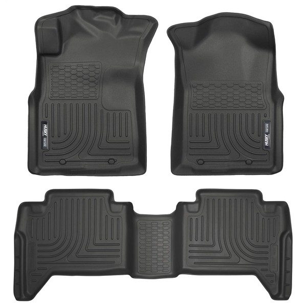 Husky Liners Weatherbeater | Fits 2005 - 2015 Toyota Tacoma Double Cab, Front & 2nd Row Floor Liners (Footwell Coverage) - Black, 3 pc. | 98951