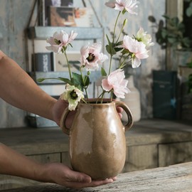 Tanvecle Brown Ceramic Vase with 2 Handles, Modern Farmhouse Vase for Home Decor, Rustic Terracotta Vase, Decorative Pottery Flower Vase, Clay Small Vase, Centerpieces for Dining Table - 7 Inch Tall
