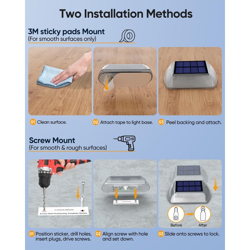DetarZinLED Solar Driveway Lights Outdoor, 4 Pack IP68 Waterproof Dock