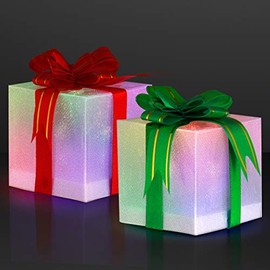 Set of 4 Mini Christmas Light Up 2" Gift Box Ornaments