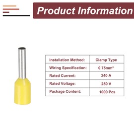 sourcing map 1000 Pcs Insulated Ferrule Electrical Wire Connectors Wire Terminals Wire Crimp Connector Kit 20 AWG for Electrical Projects Industrial Chemical Industry, Yellow