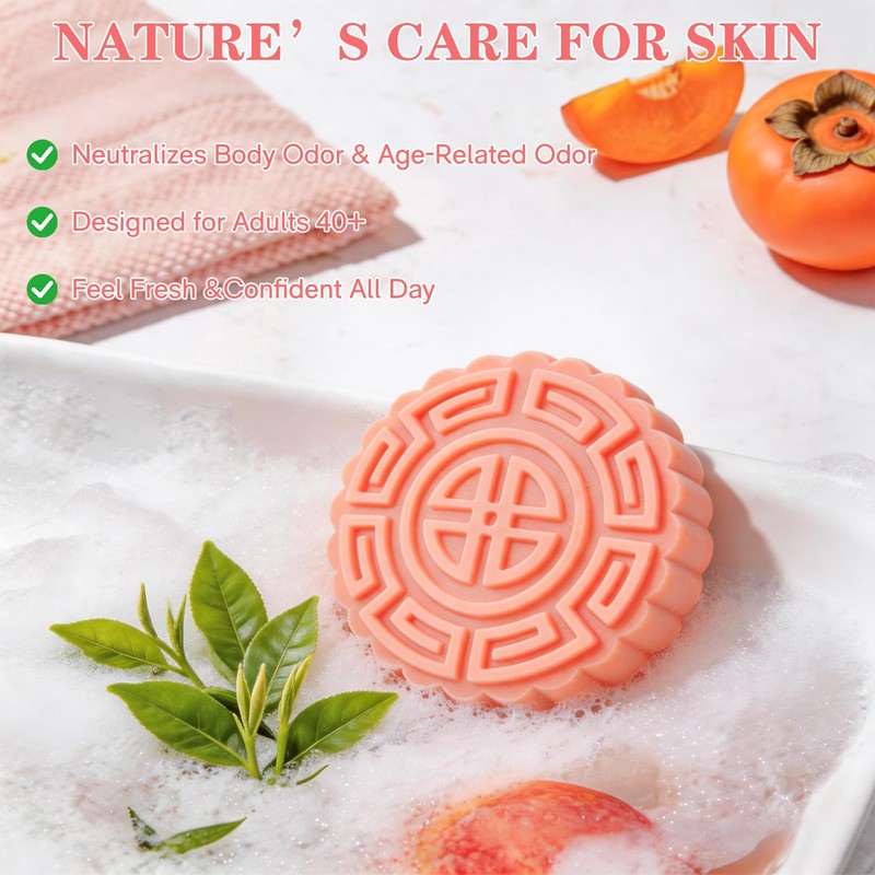 EKIVAO 6PCS Persimmon Soap Bar for Old People Smell, Handmade
