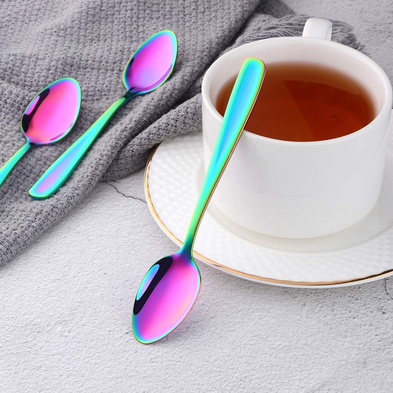 BISDARUN 8-Piece Stainless Steel Coffee Spoon, Rainbow Teaspoon, Dessert Spoon,