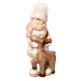 Wichtelstube-Kollektion Decorative Figurine Winter Child with Reindeer 25.5 cm Christmas Decoration Figure Garden Indoor