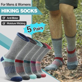 Merino Wool Hiking Socks for Women Men Thermal Warm Winter Crew Cozy Work Gifts Stocking Stuffers Socks for Women Men 5 Pairs (Light,L)