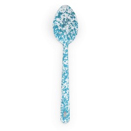 Enamelware 12 Inch Large Perforated Spoon - Turquoise Marble