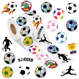A1diee Football Soccer Theme Stickers - 1000Pcs in 2 Rolls with 16 Patterns Cute Soccer Motivational Self-Adhesive Decal Reward for Party Favor Supplies Gifts Water Bottle Scrapbook Laptop Decoration