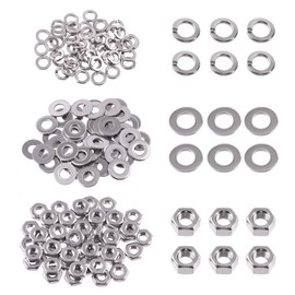 Swpeet 150Pcs Metric 304 Stainless Steel M4 Hex Nuts and M4 Flat Washers with M4 Split Lock Washers Assortment Kit, Coarse Thread Hexagon Nut for Home Automotive Shop Use