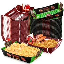 Dreamtop Football Party Supplies Kit, 36Pcs Large Football Paper Food Tray, Disposable Football Party Serving Trays Bowls for Hot Dog Fries Football Birthday Party Decorations
