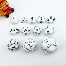 Bescon Complete Polyhedral Dice Set of 12pcs D3-D60 60 Sides and 50 Sides RPG Dice Set Opaque White D3 D4 D6 D8 D10 D% D12 D20 D24 D30 D50 D60