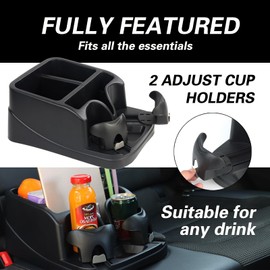 LoyaGour Center Console Organizer,Automotive Consoles Organizers and Storage with 2 Adjustable Cup Holders,Back Bench and Front Seat or Floor Middle Console Universal for Car Truck RV Van SUV (Black)