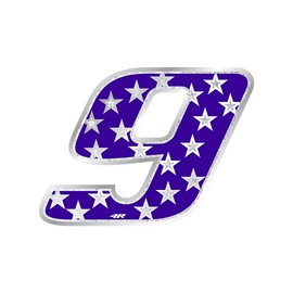 Holographic Racing Number 9 Medium, Stars, 10 x 7.5 cm