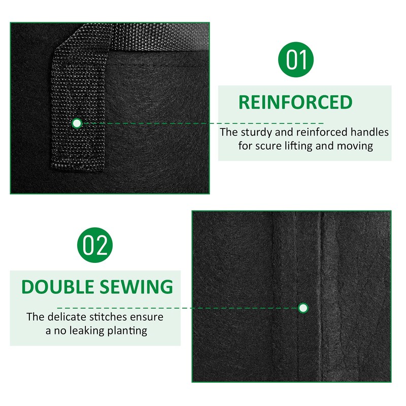 JNYONG 12-Pack 10 Gallon Thickened Non-Woven Grow Bags, Aeration Fabric