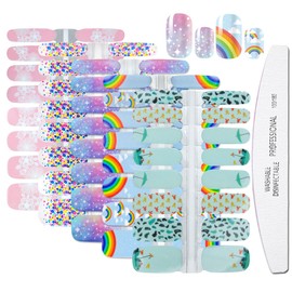 WOKOTO 5 Sheets Self-Adhesive Nail Art Polish Stickers Tips with 1Pc Nail File Gel Nail Wraps Decals Strips Set Manicure Accessories Nail Polish Strips Stick On Nals Stickers