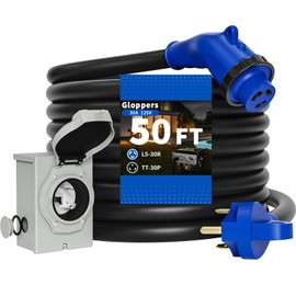Gloppers 30 Amp Generator Cord and Power Inlet Box, 50FT Generator Extension Cord 30 Amp,125V Generator Power Cord NEMA TT-30P to NEMA L5-30R 135 Degree Twist Lock Connector ETL Listed