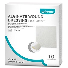 Winner Medical Calcium Alginate Wound Dressing Pads 4'' x 4'', Sterile (Box of 10) Antimicrobial, Non-Stick Padding, Highly Absorbent & Comfortable| Flexible & Gentle on The Skin, Faster Healing