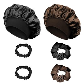 AYSYR 2 Pieces Silk Bonnet for Sleeping,with 4 Hair Bands,Bonnet Coffee,Satin Bonnet Sleeping Black,Silk Hair Bonnet Reusable,Bonnets for Women Breathable Suitable for All Hairstyles