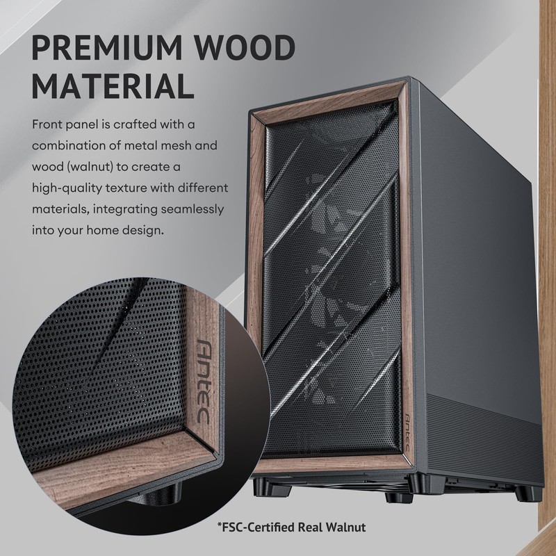Antec Flux Wood, 5 x PWM Fans Included, High-Airflow Front
