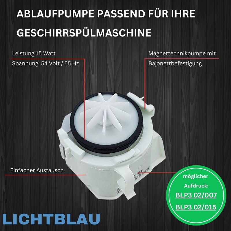 Lichtblau Drain Pump 00631200 for Dishwasher BLP3 02/015 I BLP3