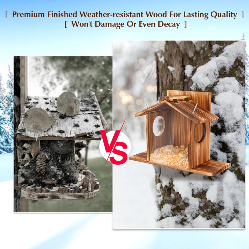 Creechwa Squirrel Feeder for Garden and Tree, Waterproof Sturdy Wood