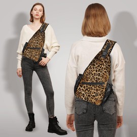 Yrebyou Leopard Print Sling Bag for Women Travel Sling Backpack Lightweight Chest Daypack with Adjustable Strap for Leisure Sports Outdoor Running