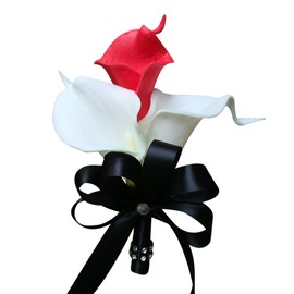 Angel Isabella Build Your Wedding Package-Artificial Flower Bouquet Corsage Boutonniere Rose Calla Lily Red White Black Wedding Theme (Pin Corsage)