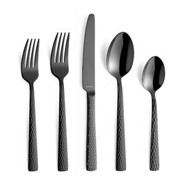 Amefa Felicity 18/0 Stainless Steel Hammered PVD Black Flatware Set - 20-Piece Service for 4 - Fork Spoon Knife Cutlery Set - Black Silverware - Stainless Steel Flatware
