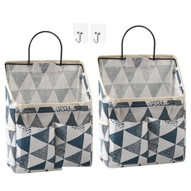 PLATEYTR 2 Piece Hanging Storage Basket with Hooks Wall Mounted Storage Bag, Hanging Storage Space, Stylish Hanging Bag with Side Mesh Pocket for Bedroom Bathroom Kitchen Fabric Storage Bag