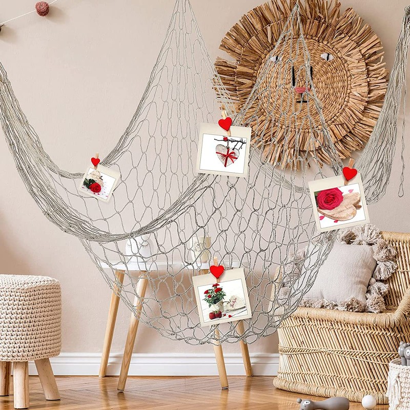 Ihvewuo 2 Pcs Fish Netting Decoration Beige Nautical Fish Net