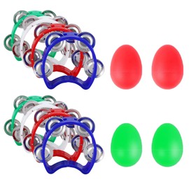 EASTROCK Tambourine with 4 Bells Tambourine and Plastic Egg Shakers Percussion Musical Noise Makers Musical Rhythm Instrument Hand Percussion for Music Parties