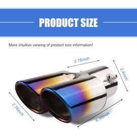 MOXRUQ Dual Exhaust Tip, 2.5" Inlet 2.4" Outlet Stright Dual Exhaust TailPipe Tip For 2.5" Outside Tailpipe, Muffler Exhaust with Screw, Universal Exhaust Pipe Modification for Most Cars (Baked Blue)