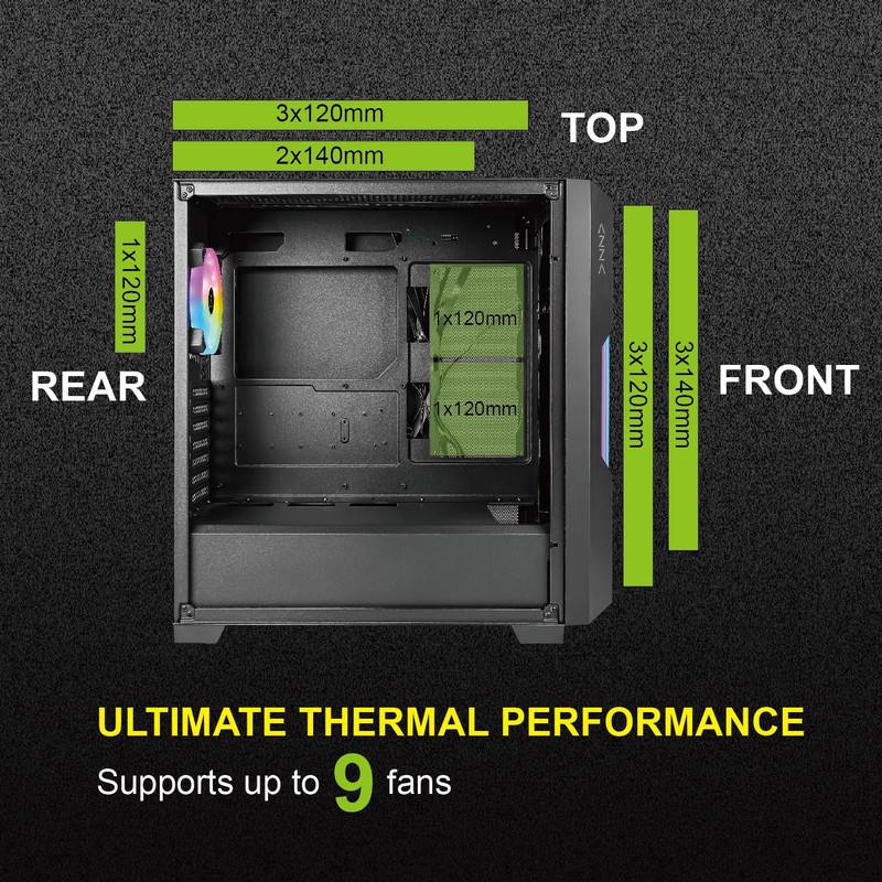 AZZA CSAZ-520BG Guardian/Gaming/ATX Mid-Tower/Computer Case/Tempered Glass Panel