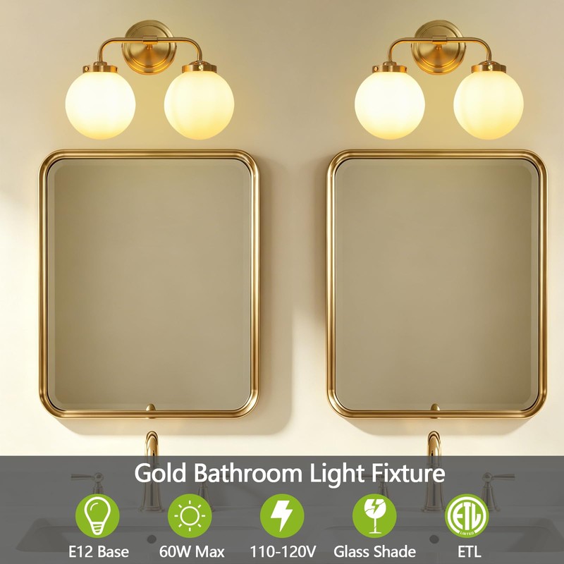 MonDaufie 2-Light Brushed Brass Vanity Light Fixture, Mid Century Wall