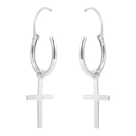 AeraVida Essential Religious Cross Sterling Silver Mini Hoop Earrings | Cross Hoop Earrings for Women | Trendy Christian Cross Jewelry